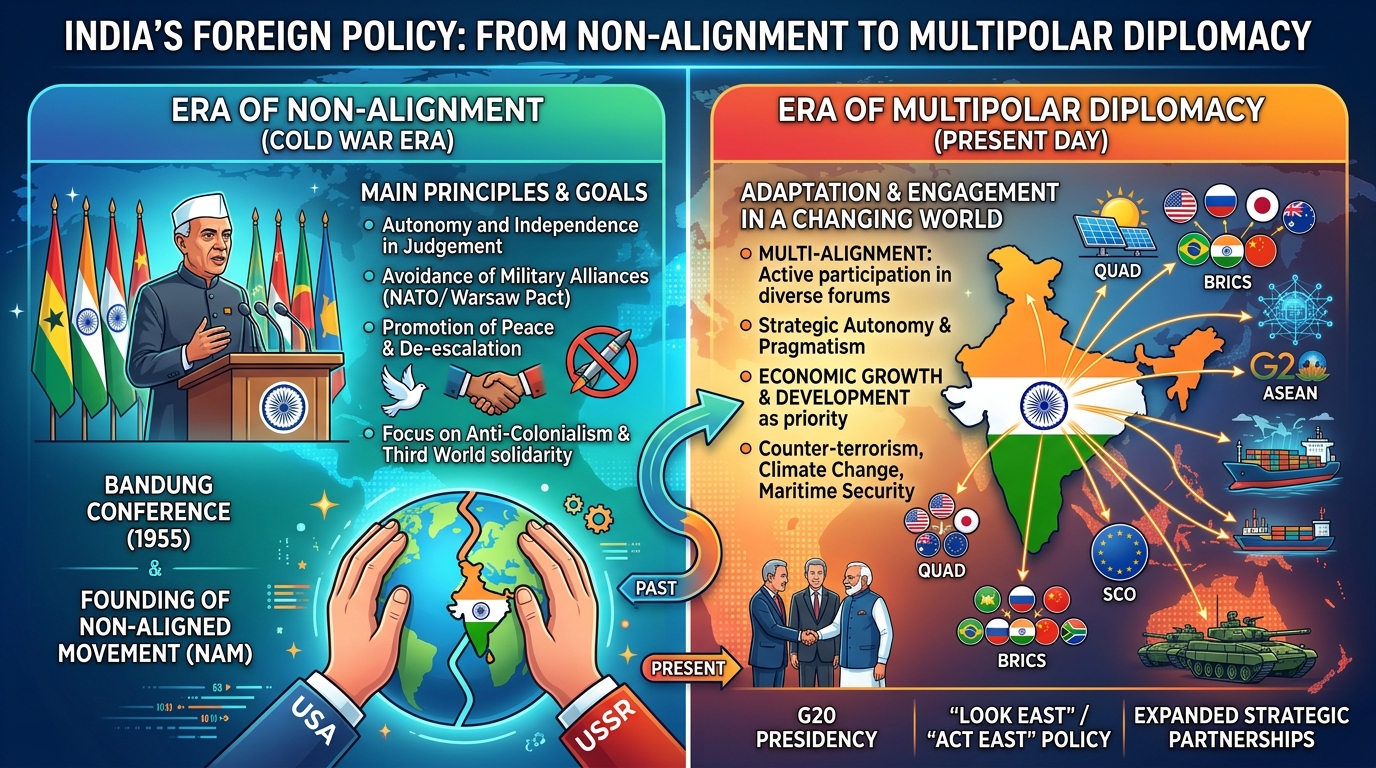India’s Foreign Policy: From Non-Alignment to Multipolar Diplomacy