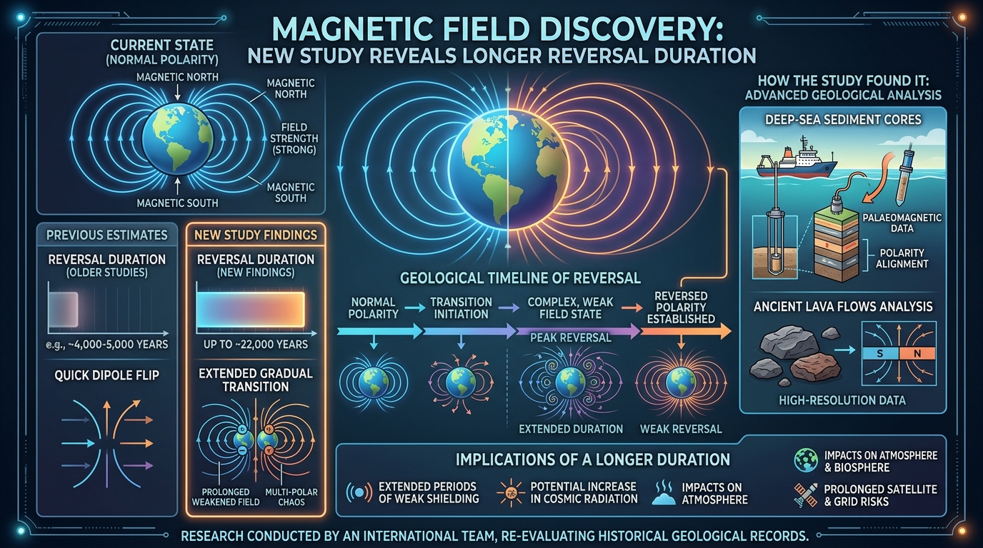 Magnetic Field Discovery: New Study Reveals Longer Earth Reversal Duration