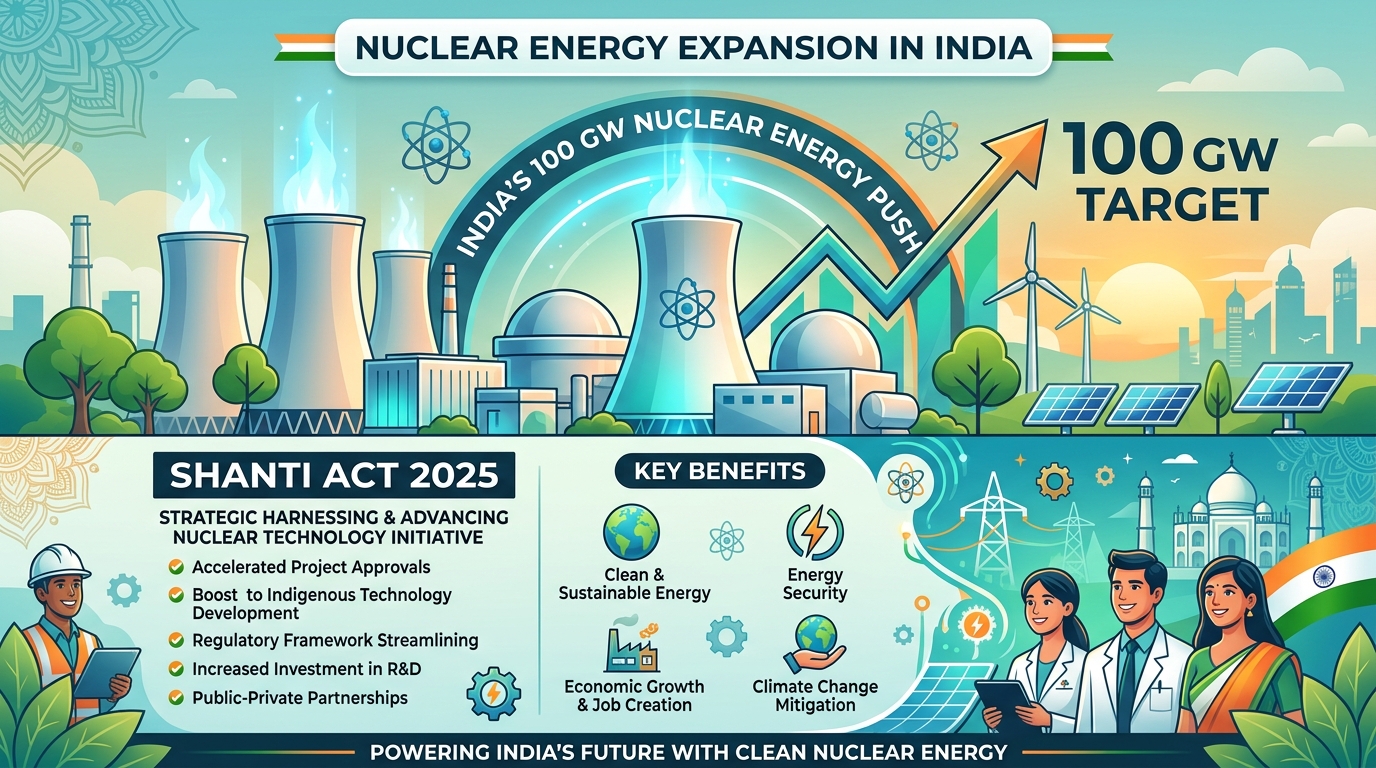 Nuclear Energy Expansion in India: SHANTI Act 2025 and India’s 100 GW Nuclear Energy Push